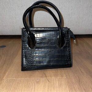Elegant Black Crocodile-Embossed Handbag